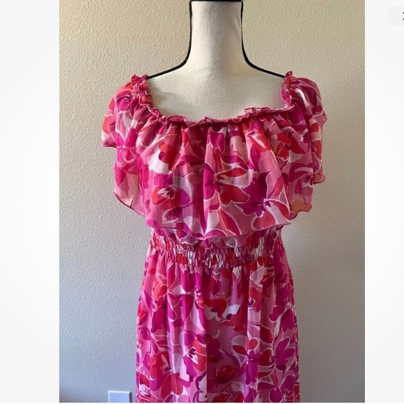 Kate and Lily Size 10 Flowy Pink Floral Tropical Maxi Dress Romantic Boho - Picture 2 of 13